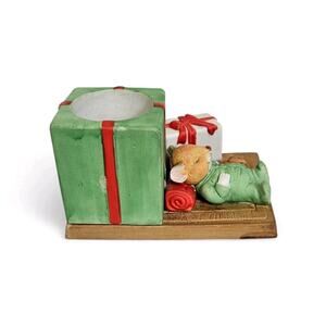 Vtg Colonial Candle of Cape Cod Christmas Present Mouse Teddy Bear Votive Holder